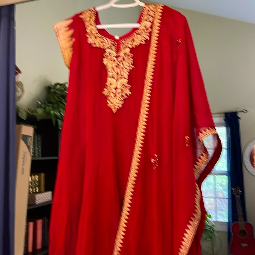 Indian ethnic silk churidar set. Beautiful gold embroidered with sequins.